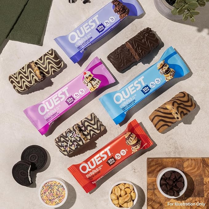 Quest Nutrition Overload Protein Bars Nutty by Nature Flavored Protein Bars 20g Protein 1g Sugar 3g Net Carbs Gluten Free 12 Count