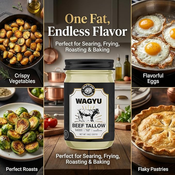 100% Pure Wagyu Beef Tallow for Cooking – Excellent for Searing Steaks - Keto and Paleo Diet Friendly – Perfect for Whole 30 – Carnivore Diet – Gluten Free Protein Snacks for Adults - 14 Ounces