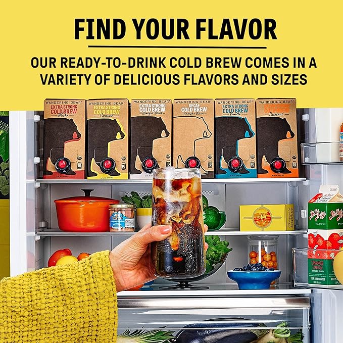 Wandering Bear Straight Black Organic Cold Brew Coffee On Tap Iced Coffee Drink - Extra Strong Bold Smooth No Sugar Added Shelf-Stable Ready to Drink &amp Vegan 100% Organic - 128 fl oz (1 gal