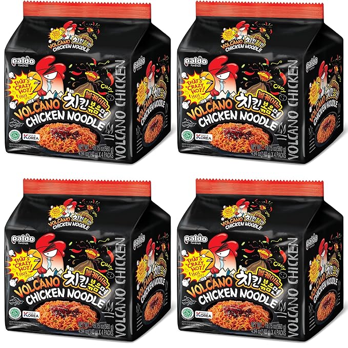 Paldo Fun &amp Yum Volcano Extremely Hot &amp Spicy Stir Fried Chicken Instant Noodles Pack of 16 Soupless Original Korean Ramyun Spicy Ramen Challenge Chicken Bokkeummyun 140g x 16