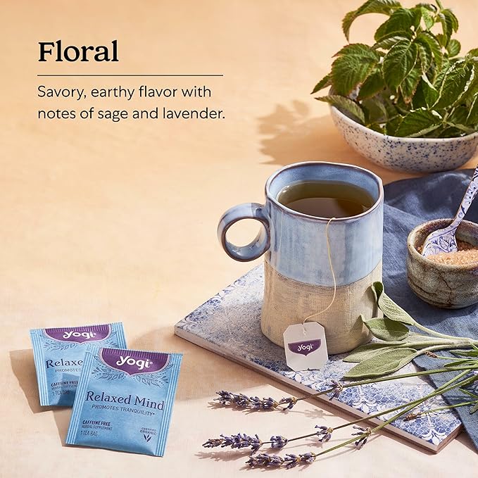 Yogi Tea - Relaxed Mind (6 Pack) - Supports Tranquility - Calming Tea with Gotu Kola and Lavender - Caffeine Free - 96 Organic Herbal Tea Bags