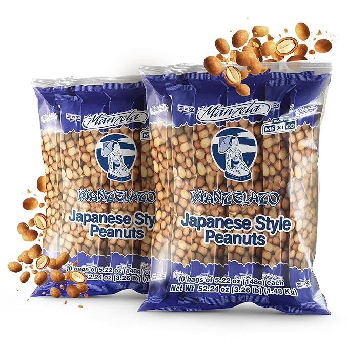 Manzela Japanese Style Coating Peanuts | Crunchy with Flavorful Sauce Savory &amp Slightly Sweet Unique Texture Authentic Mexican Snack Cacahuates Japoneses Mexicano Size 10 ct/6.35 oz Each 2-P