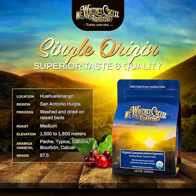 Mt. Whitney Guatemala Adiesto Cooperative Organic Low Acid Coffee - Ground Coffee (Ground 12oz)