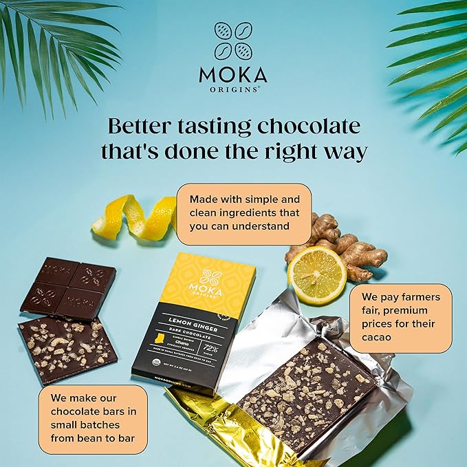 Moka Origins Organic Chocolate Bar Pack – Bean-to-Bar Direct &amp Fair Trade Small-Batch Ethically Sourced Gourmet Artisan Craft Chocolate (12-Pack Cherry)