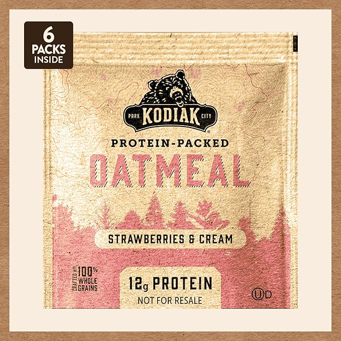 Kodiak Instant Oatmeal Packets Strawberries &amp Cream High Protein 100% Whole Grains 6 boxes with 6 packets each (36 packets total)