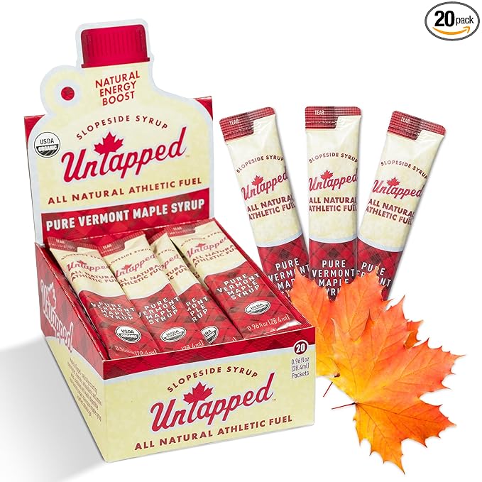 UnTapped Vermont Maple Syrup Packets for Athletes Box of 20-0.96 Fl Oz | Organic Pure Maple Syrup for Natural Endurance Energy | Fuel to Keep You Running Longer