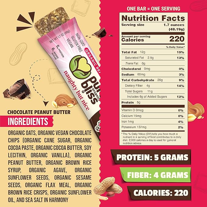 Organic Real Food Bar (Chocolate Peanut Butter) Non-GMO Gluten Free Vegan Nutrition Bars Energy Bars Super Food Simple Ingredients Best Tasting Healthy Snack Breakfast Bars Dairy Free Soy Fr