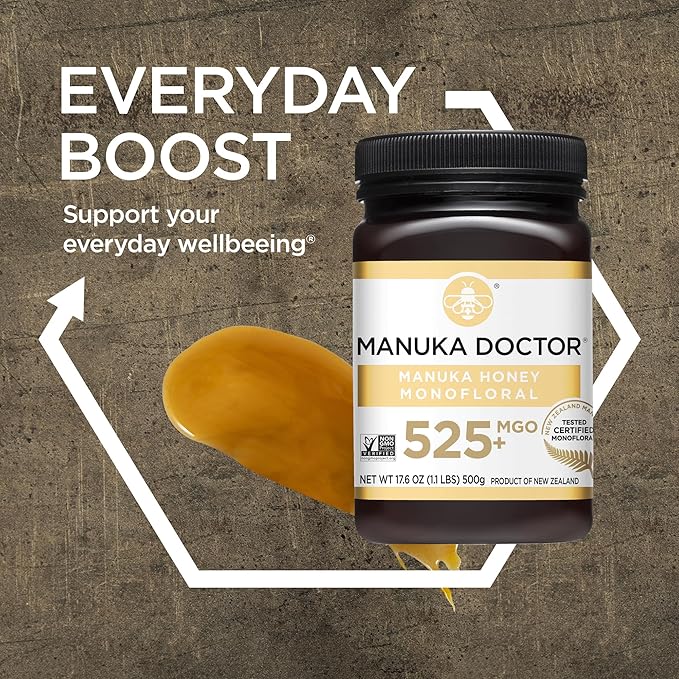 Manuka Doctor - MGO 525+ Manuka Honey Monofloral 100% Pure New Zealand Honey. Certified. Guaranteed. Raw. Non-GMO (17.6 oz)