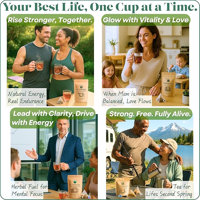 2 Pack of Dr. Lu’s Organic Ginseng Five Treasures Tea Kidney Tea | Ginseng Six Treasures tea for Kidney Cleanse Detox &amp Repair with Maca Root in Corn Fiber Pyramid Bags (No Plastic/Nylon) | Made i
