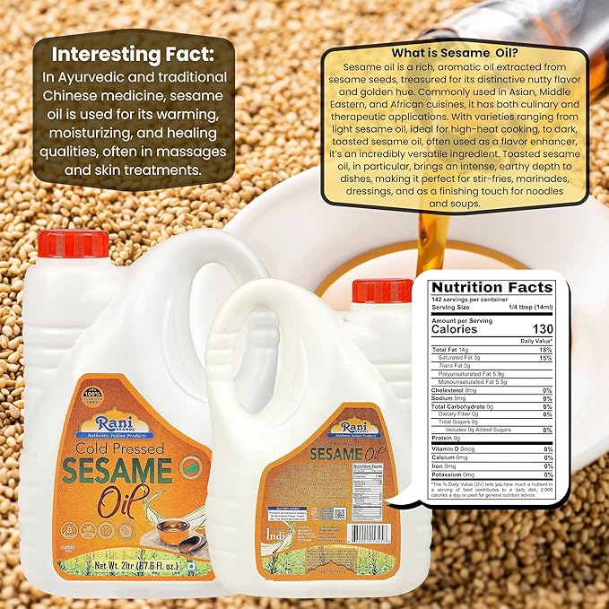 Rani Sesame Oil 67.6 Ounce (2 Liter) Cold Pressed | 100% Natural | NON-GMO | Kosher | Vegan | Gluten Free