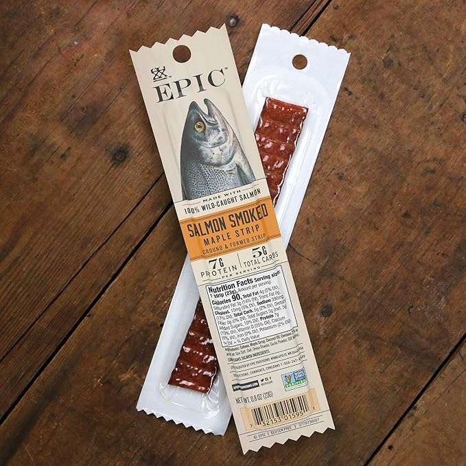 EPIC Salmon Smoked Maple Strips Wild Caught Paleo Friendly Protein Snacks 20 Ct 16 oz
