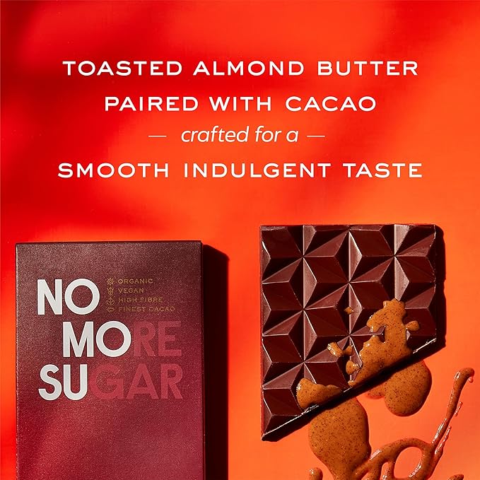 NOMOSU | Organic Almond Butter Chocolate Bar | 60g | 4 Pack | Sugar Free | USDA Organic | Vegan | Keto &amp Low Carb Friendly | Smooth Semi Sweet Chocolate with Creamy Almond Butter | Guilt Free Snac