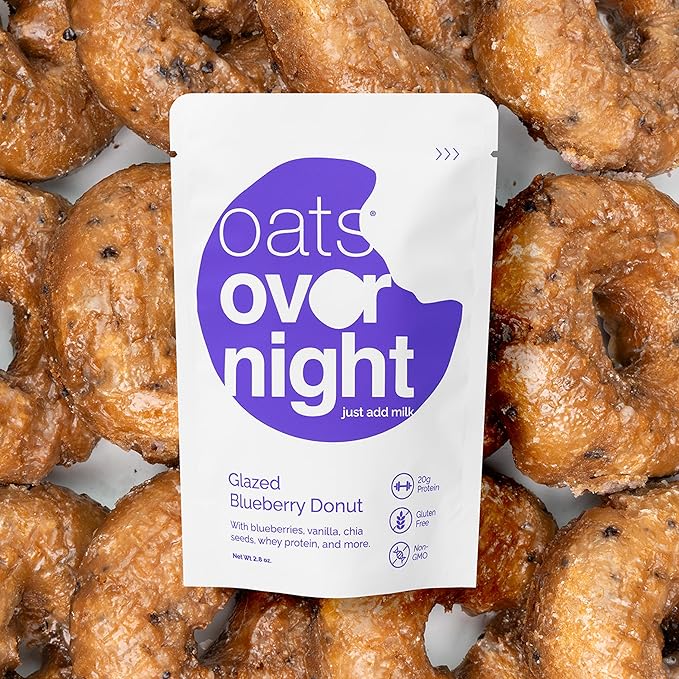 Oats Overnight Glazed Blueberry Donut - Overnight Oats with 20g Whey Protein High Fiber Breakfast Protein Shake - Gluten Free Oatmeal Non GMO High Protein Oatmeal (2.8 oz per Meal) (16 Pack)