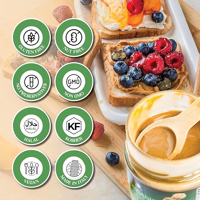 Gourmanity Organic Tigernut Butter Sweet and Nutty Tasting Nut Free Peanut Butter Alternative Compliant With Low Fodmap And Whole 30 Diets Ideal For Dipping And Drizzling 8.8oz / 250g Jar