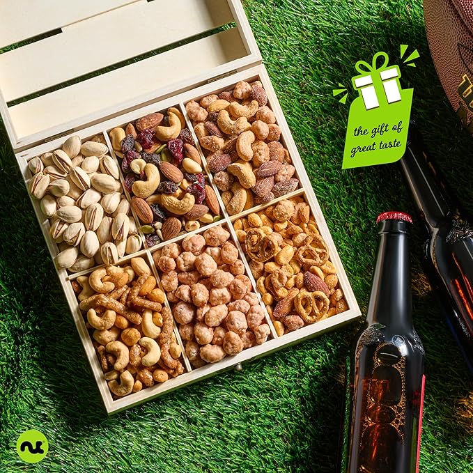 NUT CRAVINGS - Easter Mixed Nuts Gift Basket in Reusable Wooden Crate (12 Assortments) Ramadan Gifts Treats for Adults Food Arrangement Healthy Snack Care Package Kosher