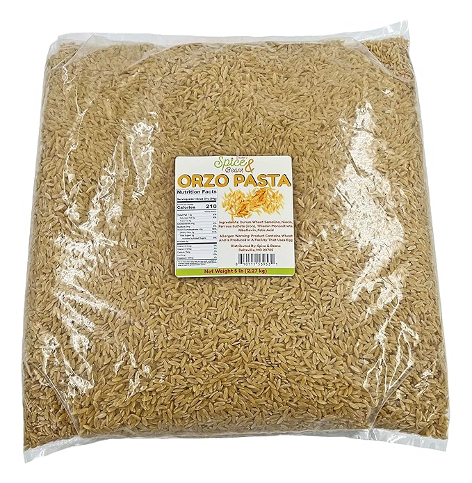 Orzo Pasta Noodles | 100% Durum Semolina Flour | Made in America | by Dasher's Spice &amp Beans | 5 lb.