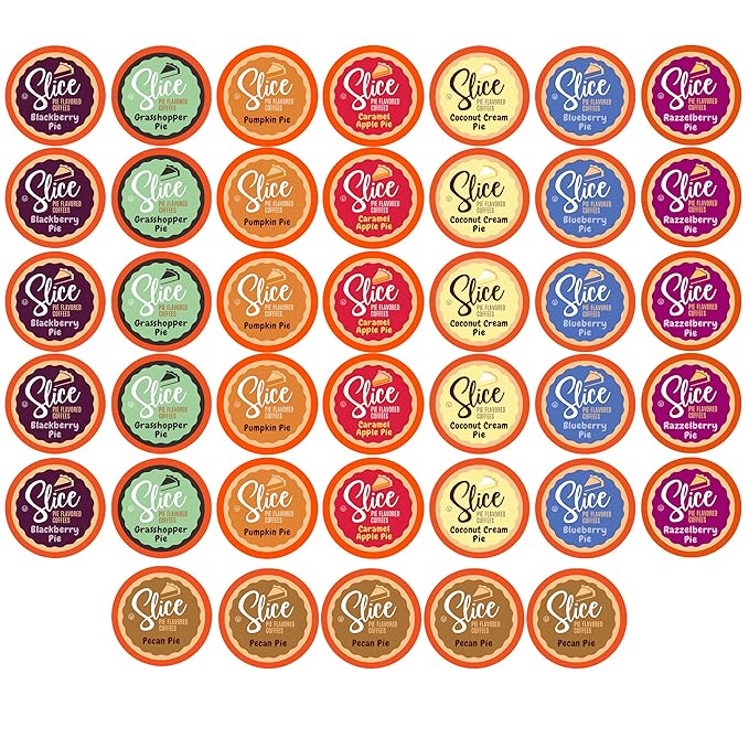 Slice Coffee Flavored Coffee Variety Pack for Keurig K Cup Brewers 40 Count Pie Flavors (Blackberry Grasshopper Pecan Coconut Cream Razzleberry)