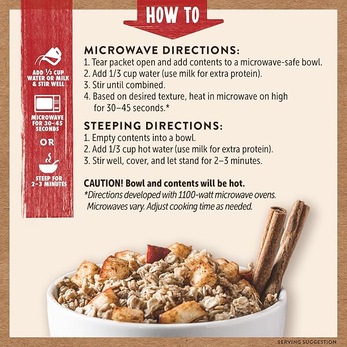 Kodiak Cakes Instant Oatmeal Packets Apple Cinnamon High Protein 100% Whole Grains 6 boxes with 6 packets each (36 packets)