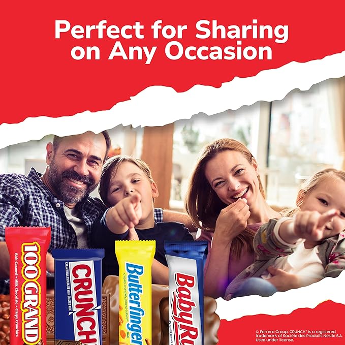 Assorted Butterfinger Crunch Baby Ruth and 100 Grand Full Size Chocolates 18 count 31.2 oz