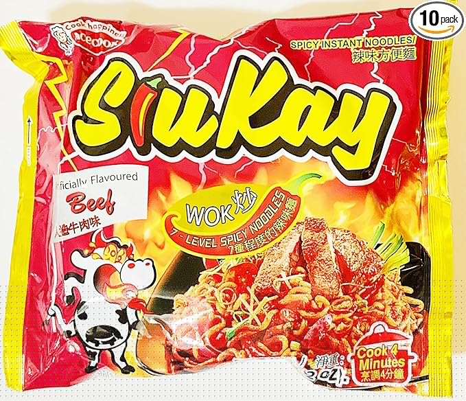 Spicy Instant Noodles Artificially Beef Flavor Wok Style 4.2 Oz 10 Packs