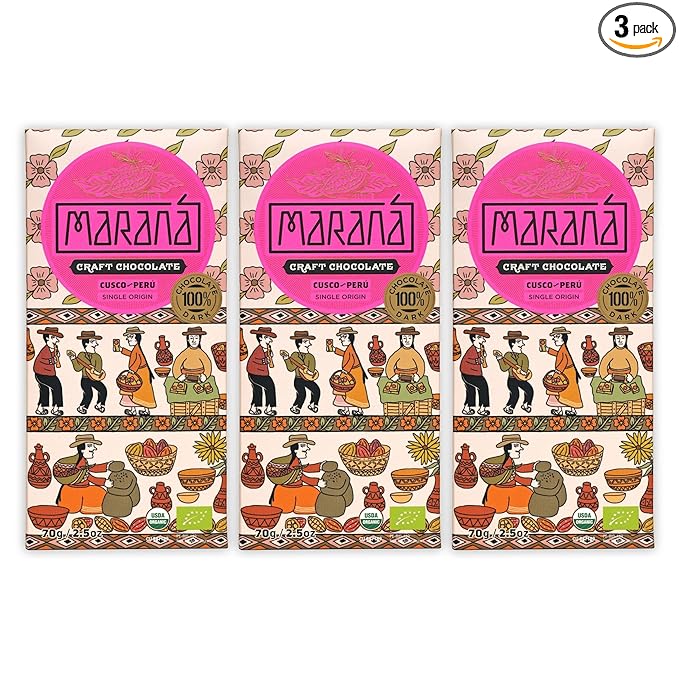 Marana Chocolate Dark 100% Cacao | Organic Peruvian Chocolate | Keto Paleo Sugar Free Vegan | 2.5oz Bars 3-Pack