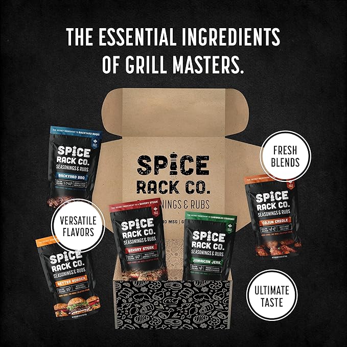 Spice Rack Co. BBQ Seasonings And Rubs - Smoking &amp Grilling Spices and Seasonings Sets Grilling Accessories &amp Smoker Accessories Unique Fathers Day Gift For Dad Gifts For Father's Day (5 Pa