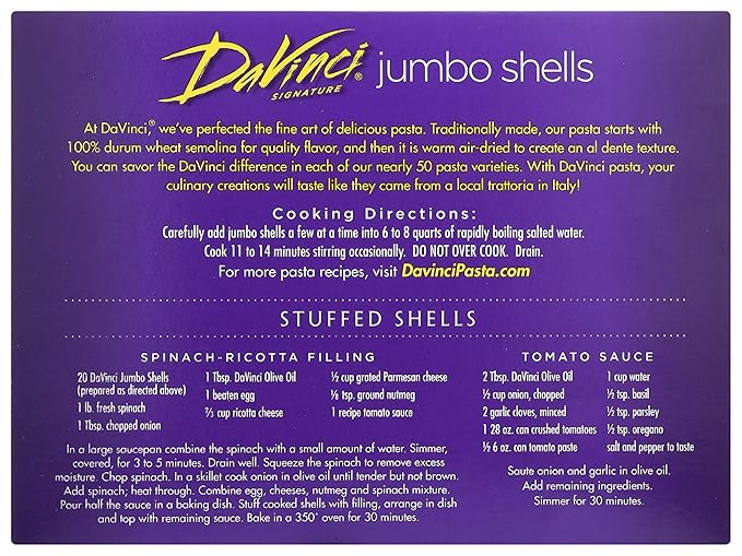 DaVinci Signature Jumbo Shells Pasta 12 Ounce Boxes (Pack of 12)