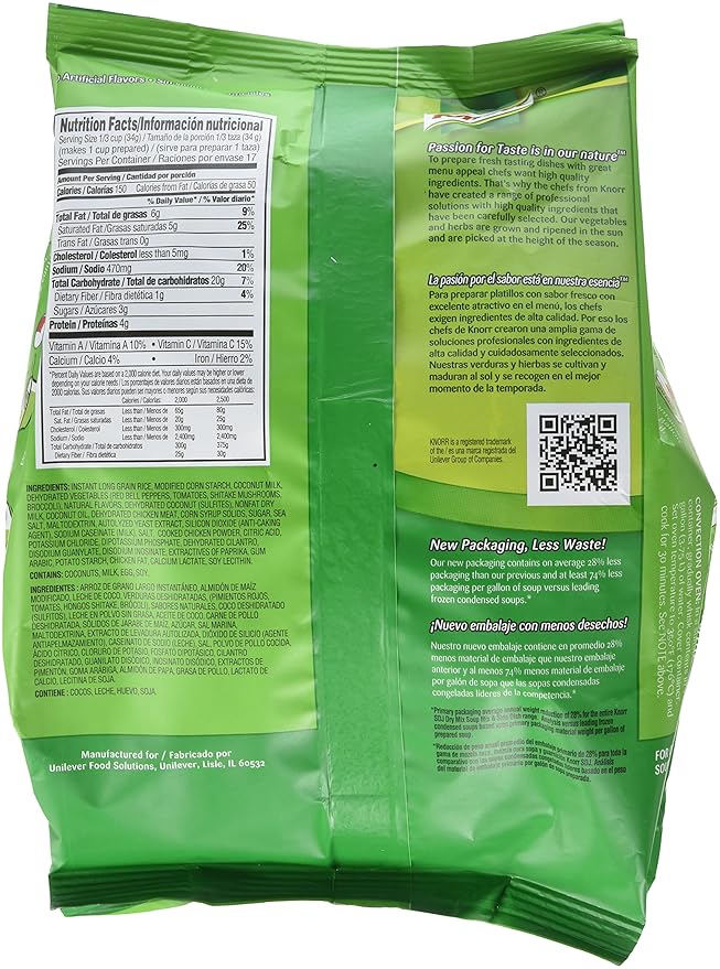 Knorr Professional Soup du Jour Red Thai Style Curry Chicken with Rice Soup Mix Gluten Free No added MSG 0g Trans Fat per Serving Just Add Water 20.6 Oz Pack of 4