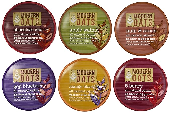 Modern Oats Premium Oatmeal Cups 6 Flavor Variety (Pack of 6) 1 Each: 5 Berry Apple Walnut Goji Blueberry Nuts &amp Seeds Vermont Maple Coconut Almond