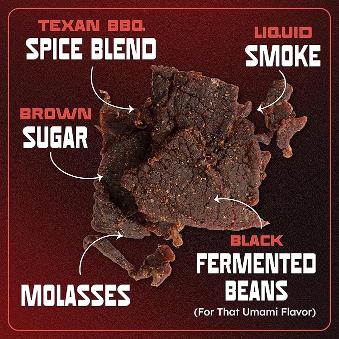MaxJerky Texas Barbecue Beef Jerky Smoked Pepper Flavored Jerky 27.5 Grams of Protein 2.5 OZ (4 Pack)