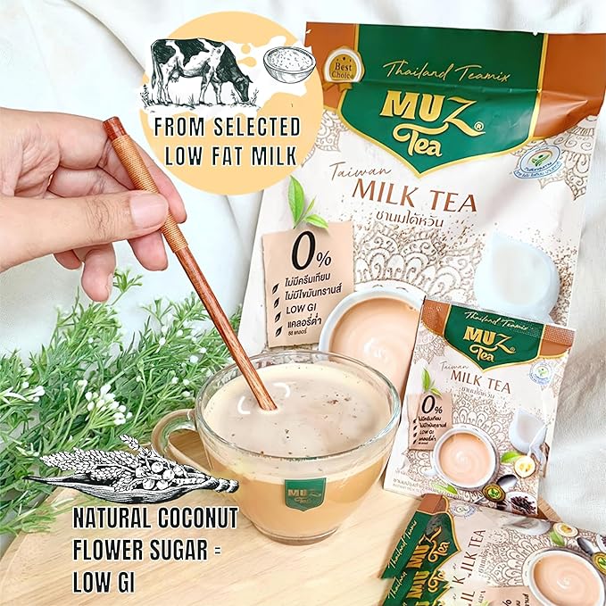 MuzTea Instant Taiwan Milk Tea Powder Mix 3 in 1 With Black Tea Coconut Flower Sugar Creamer From Selected Low Fat Milk Powder 15 Sachets (Taiwan Milk Tea)