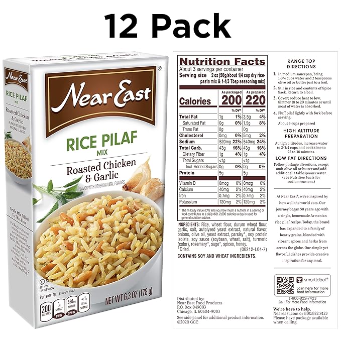 Near East Rice Pilaf Mix Roasted Chicken &amp Garlic 6.3oz Boxes (12 Pack)