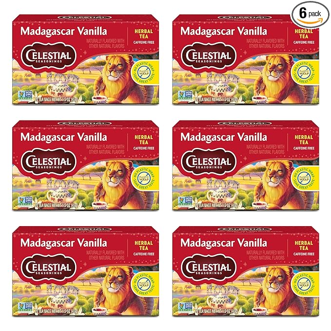 Celestial Seasonings Rooibos Madagascar Vanilla Herbal Tea Caffeine Free 20 Tea Bags Box (Pack of 6)