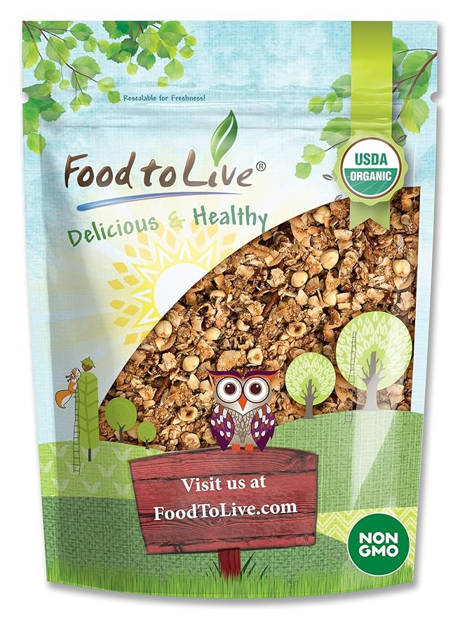 Food to Live Organic Golden Crunchy Granola 3 Pounds - Small Batch Handcrafted Bulk Great as Snack for Breakfast Cereals Contains Hazelnuts Pecan Nuts Almonds Coconut Flax Sunflower Seeds