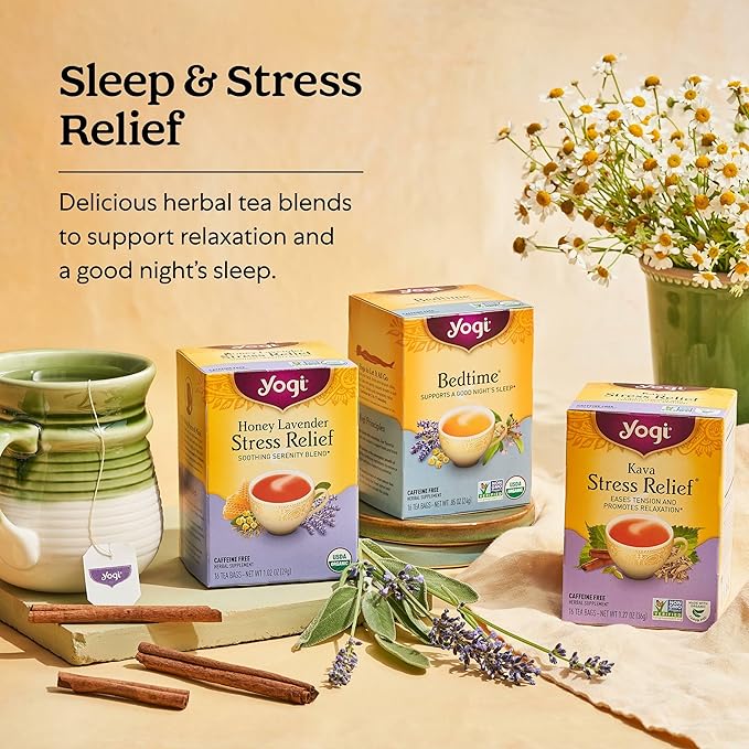 Yogi Tea Honey Lavender Stress Relief Tea - 16 Tea Bags per Pack (6 Packs) - Organic Chamomile Lavender Tea - Includes Lemon Balm Lemongrass Spearmint Leaf Peppermint Leaf Honey Flavor &amp More