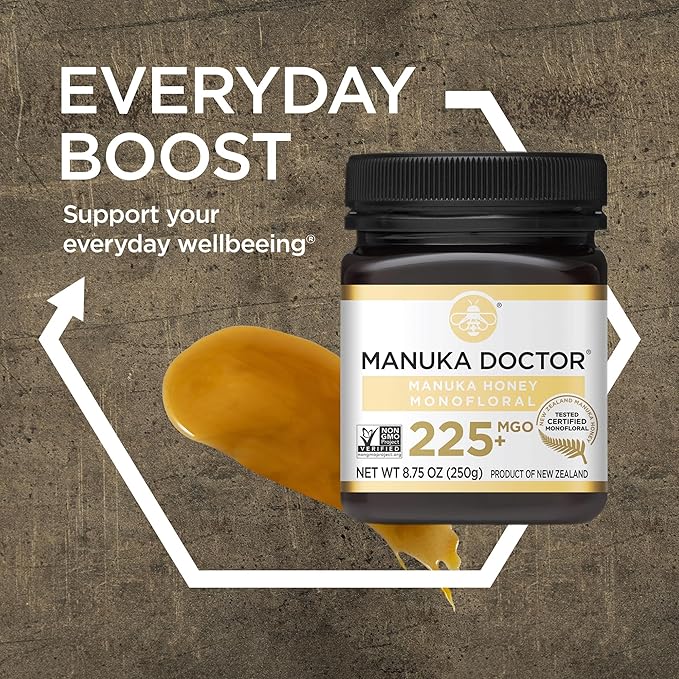 Manuka Doctor - MGO 225+ Manuka Honey Monofloral 100% Pure New Zealand Honey. Certified. Guaranteed. Raw. Non-GMO (8.75 oz)