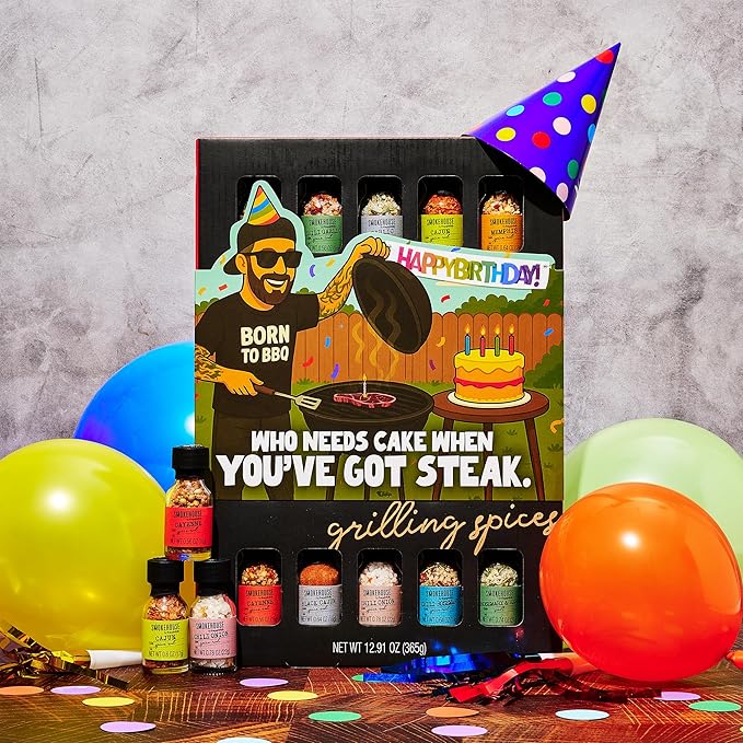 Smokehouse by Thoughtfully Gourmet Ultimate Grilling Spice Set with Birthday Wrap Includes 20 BBQ Seasonings &amp Rubs Like Chili Garlic Italian and Cajun Gift for Him Dad or Grill Lovers