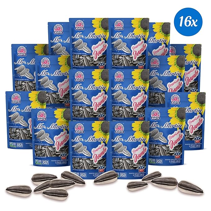 MR. MARTIN Premium Jumbo Salted Sunflower Seeds To Eat Roasted Keto Friendly Snack Kosher Non-GMO Vegan - 3.75 oz 16 Pack