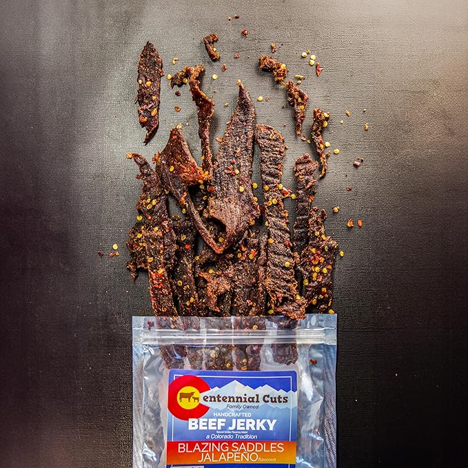 Centennial Cuts Beef Jerky – Blazing Saddles Jalapeño – High Protein Bold Jalapeño Flavor – 7 oz Snack