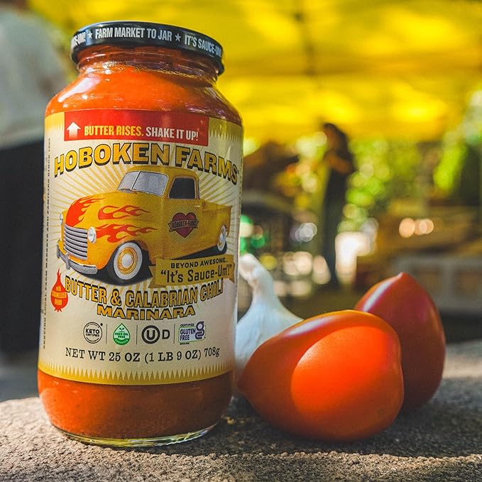 Hoboken Farms Butter &amp Calabrian Chili Marinara Sauce - No Sugar Added Low Sodium Non-GMO Preservative-Free Low Carb Keto and Seed Oil Free - Better For You Past Sauce! (25 Fl Oz Pack of 2)