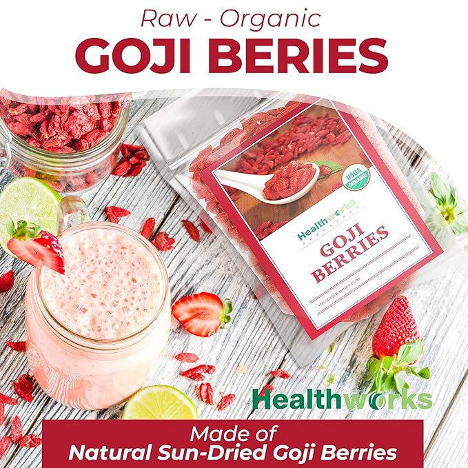 Healthworks Organic Dried Goji Berries - 32oz /2lb - 1 Pack - Vegan and Non-GMO Certified Organic Raw Sun-Dried Goji Berries