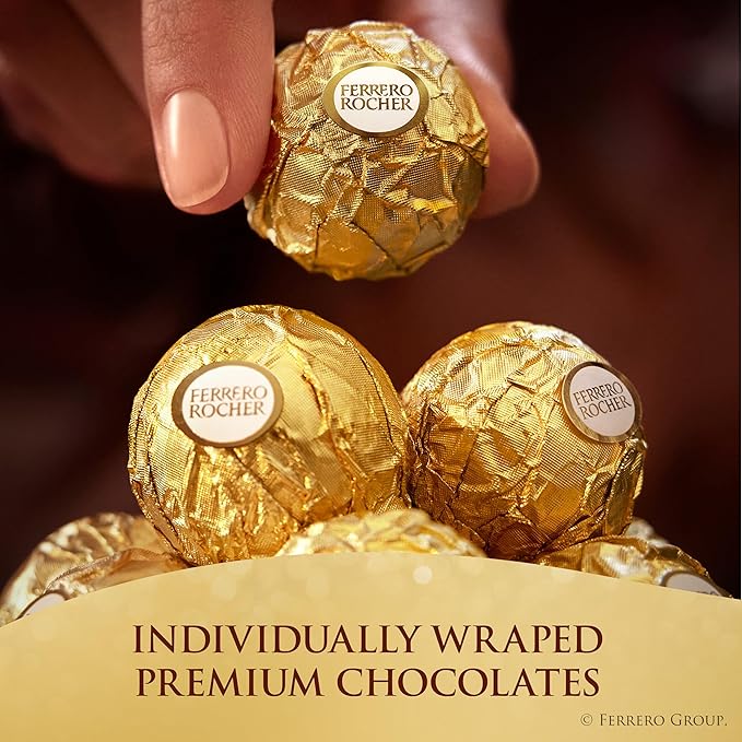 Ferrero Rocher Gourmet Hazelnut Milk Chocolate Gift Box 42 Individually Wrapped Chocolates 18.5 oz
