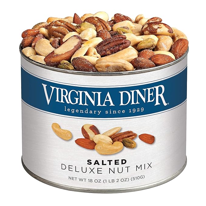 Virginia Diner Natural Virginia Deluxe Nuts Almonds Cashews Pecans Pistachios &amp Brazil Nuts All Natural 18 Ounce (Pack of 1) Deluxe Nut Mix
