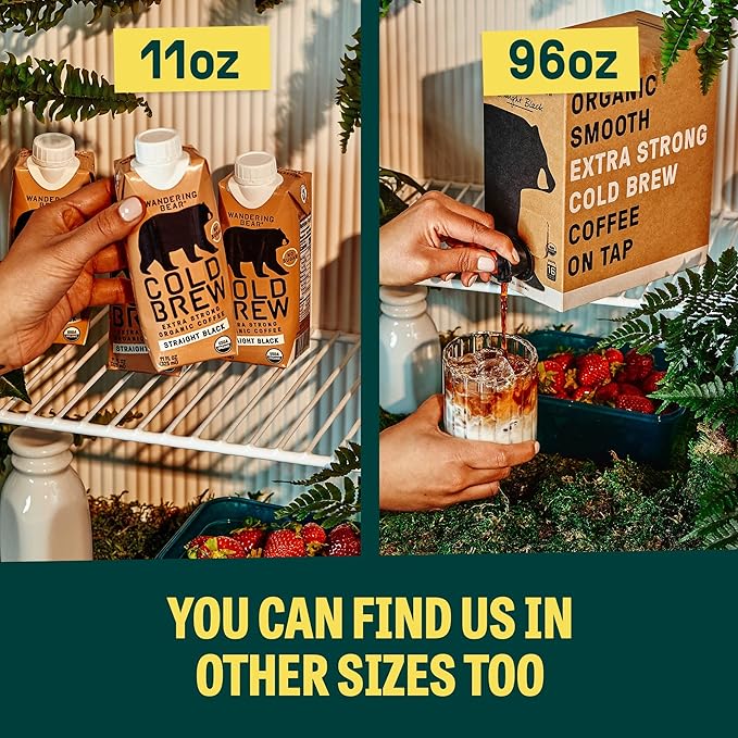 Wandering Bear Organic Cold Brew Coffee Variety Pack - Extra Strong Bold Smooth Unsweetened Shelf-Stable Ready to Drink &amp Vegan Iced Cold Brewed Coffee Drink - 32 fl oz (3pk - Vanilla Caram