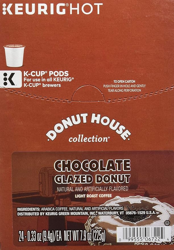 Donut House Collection Chocolate Glazed Donut Single-Serve Keurig K-Cup Pods Flavored Light Roast Coffee 24 Count