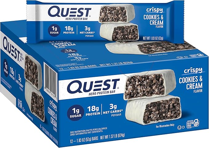 Quest Birthday Cake &amp Cookies &amp Cream Hero Protein Bars 12 Count Each