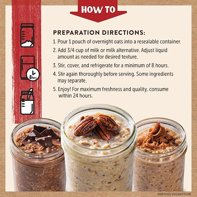 Kodiak Cakes Protein Overnight Oats Variety Pack - Cookie Butter Dark Chocolate Sea Salt Maple Pecan 12 Count High Protein