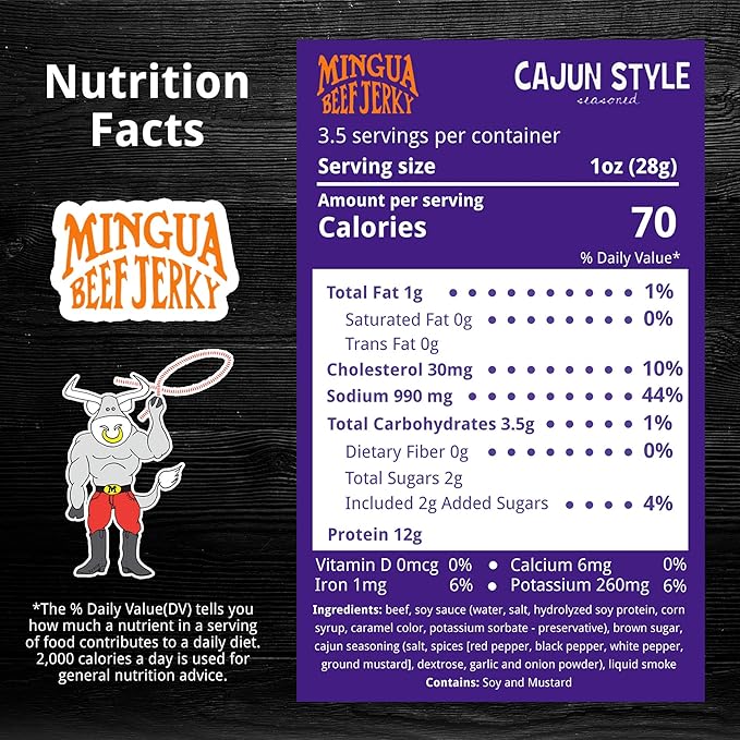 Mingua Beef Jerky Cajun-Seasoned - Nitrite-Free Spicy Beef Jerky - 100% US Beef Four 3.5-Ounce Bags