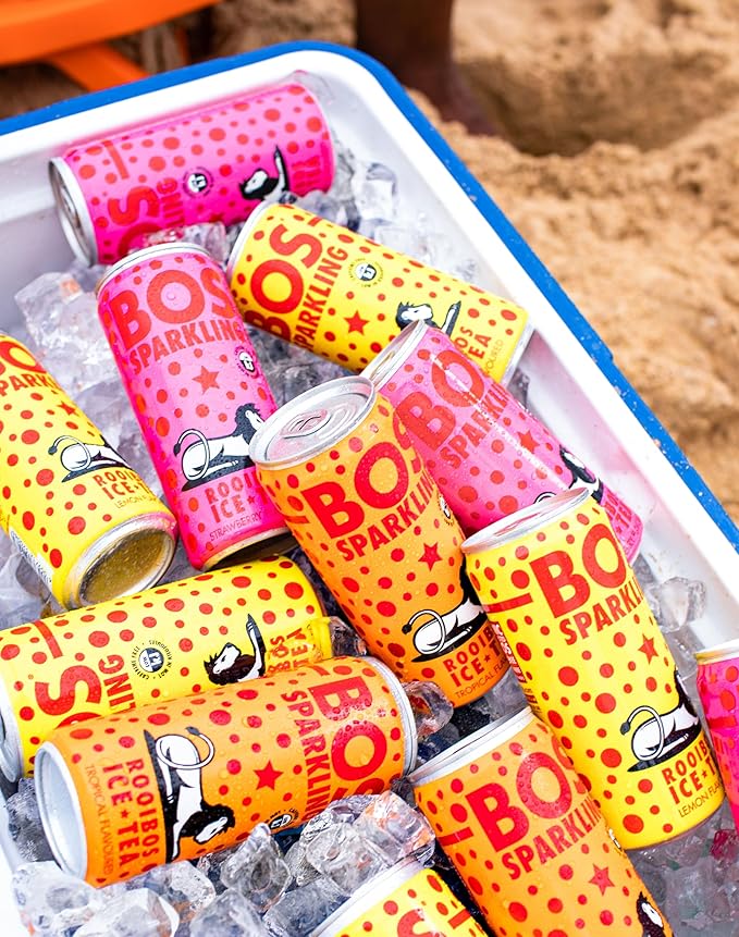 BOS Rooibos Iced Tea Sparkling Tropical | 24x (6x 10.1 oz Cans) | Organic Caffeine Free Naturally Sweet Antioxidant-Rich Herbal Red Rooibos Tea | From South Africa