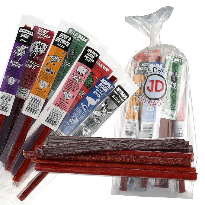Jerky Dynasty The Ultimate 27-Piece Exotic Jerky Gift Set - Buffalo Bob's Wild Game Jerky Variety Pack - Exclusive Flavors &amp Protein Snack - Farm-Raised